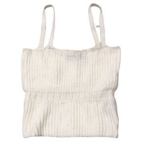 Shein Knit Cropped Tank Top Small Ivory White Womens Ladies Ribbed Casual